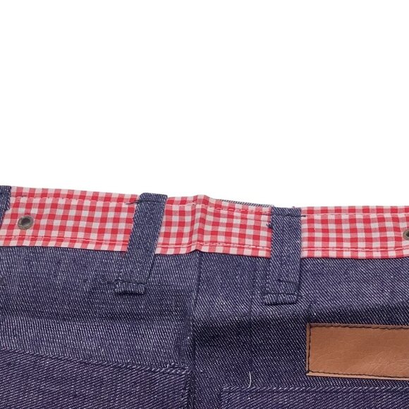 Denim Shoe Bag Unisex Red Gingham Trim & Multiple Pockets For 3 Pair of Shoes - Picture 11 of 13